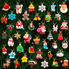 42 Pcs Mini Christmas Ornaments Miniature Small Resin Christmas Tree Ornaments for Mini Tree Hanging Decorations Tiny Christmas Figurines Bulk for Craft Holiday Christmas Decor Gift