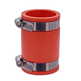 Fernco 1056-150 1-1/2-in. Flexible PVC Pipe Coupling for Cast Iron and Plastic Plumbing Connections in Red