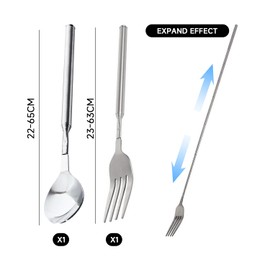 1 Piece Spoon and 1 Piece Fork, Stainless Steel Cutlery, Portable Cutlery, Retractable Cutlery, Creative Cutlery