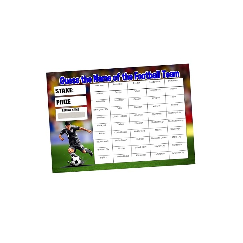 Perfect Message Football Scratchcard A4 Size, 50 names, Fundraising, Pub