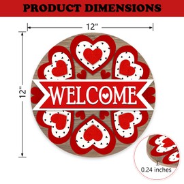 Bolisom Welcome Valentine's Day Love Front Door Sign, Red Hearts Farmhouse Wood Door Hanger Outdoor Outside Porch Decor, Anniversary Wedding Holiday Wooden Wreath Indoor Wall Hanging Decoration