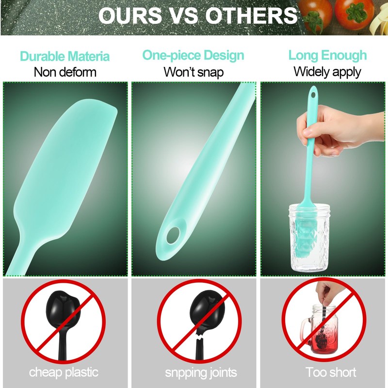 Patelai Long Handle Silicone Jar Spatula Non-Stick Rubber Scraper Heat