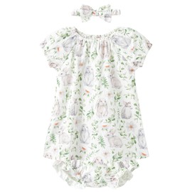 pureborn Baby Girls Dress with Bloomer Easter Short Sleeve Playwear Dresses with Headband Bunny Leaves 3-6 Months