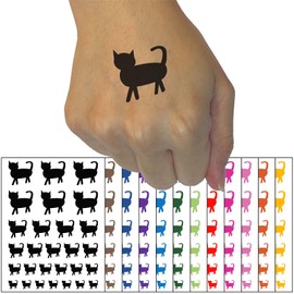 Cat Prancing Solid Temporary Tattoo Water Resistant Fake Body Art Set Collection - White (One Sheet)