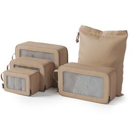 ONYX 5-Piece Packing Cubes Compression Set Including Shoe Bag or Laundry Bag - Packing Cube Compression for up to 50% Space Saving, Suitcase Organiser Set Made of 900D Polyester, Beige