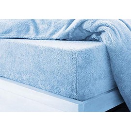 Glamptex Deep 30CM Teddy Bear Fur Sherpa Fleece Fitted Sheet, Single Double King Super (Blue, Double)