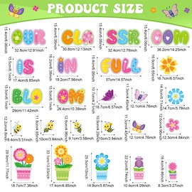 Kosiz 55 Pcs Flower Bulletin Board Decorations Back to School Classroom Flower Cutouts Butterfly Bee Bulletin Board Decor Our Classroom is in Full Bloom Cutouts for Home School Wall Decor