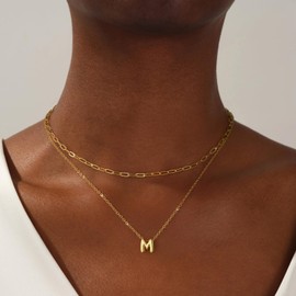 Layered Initial Necklaces for Women Bubble Letter Necklace Gold 14K Gold Plated Letter A-Z Pendent Necklace Dainty Cute Choker Necklace for Women Stackable Small Initial Necklace Jewelry Gifts for Women Trendy (M)