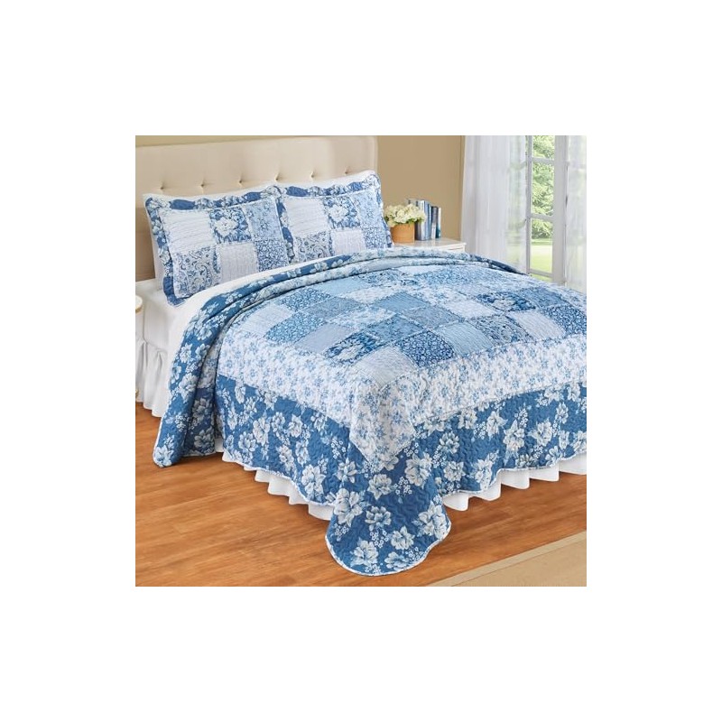 Collections Etc Eden Floral Patchwork Scalloped Edge Quilt