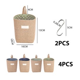KVBUCC 4 Linen Hanging Bags,Storage Bags,Hanging Storage Baskets,Desktop Arrangement,Folding Storage Baskets,Detachable Folding,With S Hooks, Suitable For Home Storage,Toy Storage