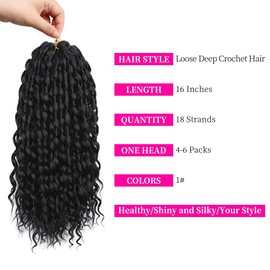 5 Packs Passion Twist Crochet Braid Hair 16 Inch Deep Wave Crochet Hair for Women Long Water Wave Crochet Synthetic Hair Extensions (16 Inches, 1B)