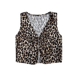 SHENHE Women's Leopard Vest Top Tie Front Animal Print Sleeveless Vintage Fashion Vest Crop Top Cheetah Brown XL