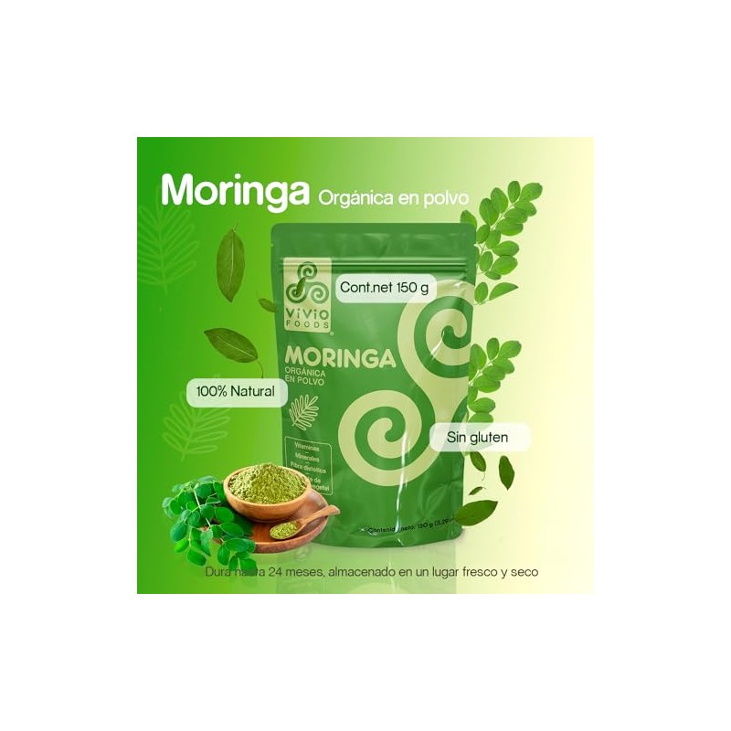 Vivio Foods, Moringa Orgánica En Polvo, 150 gramos