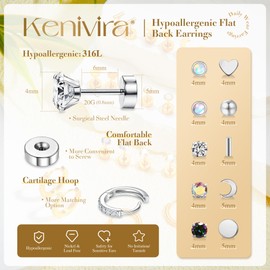 Kenivira 12 Paar Helix Piercings Silber Ohrringe Set für Frauen Chirurgenstahl kleine Creolen Ohrstecker hypoallergen Piercing Ohrschmuck Knorpel Ohrringe