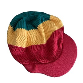 Nayt Slouchy Rasta Baggie Cotton Beanie Visor Cap Knit Hat Stripe Green Yellow Red