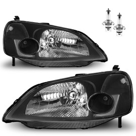 KarSpareHub Headlights Assembly with Bulbs for 2001-2003 Honda Civic 2/4Door Headlamp Replacement Driver & Passenger Side