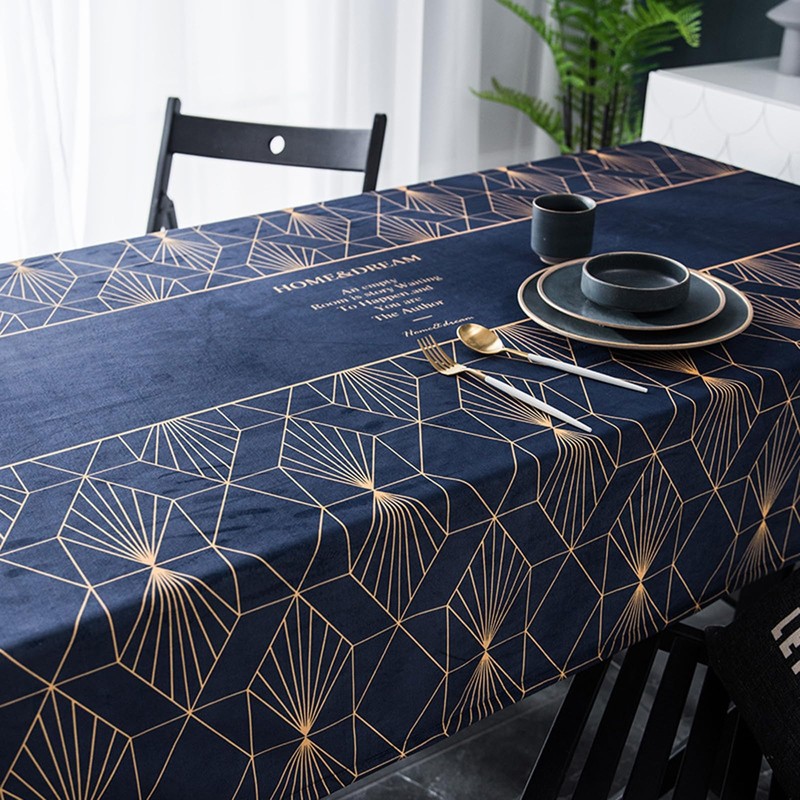 Bishilin Navy Blue Table Cloth, Dining Table Cover Gold Line