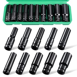 1/2 Drive Deep Impact Socket Set, 12 Piece Metric Socket Set, 6-Point, Rugged Construction, Cr-V, Drive Socket Set Impact Metric 10mm - 24mm, with a Storage Cage (B)