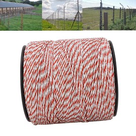 Electric Fence Polywire, 500M/1640.42FT Portable Roll Livestock Fencing Wire Stainless Steel Conductive Rope for Farm Horse Sheep Goats (White and Red)