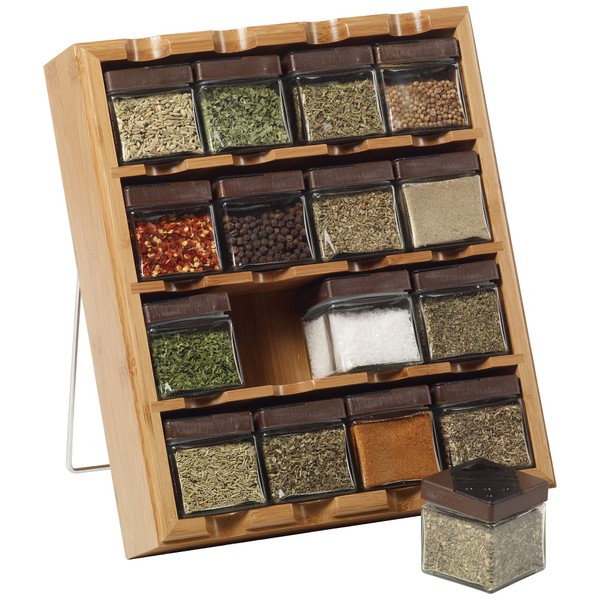 Kamenstein Bamboo Inspirations Spice Rack with Leaf Labels, 16-Cube