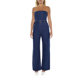Forever 21 Women's Belted Strapless Jumpsuit, Medium Denim, Small