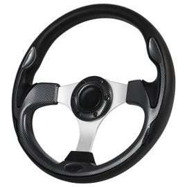 FAHKNS Golf Cart Steering Wheel, Universal 12.5" PVC Vinyl Leather 6 Bolt Aluminum Frame Steering Wheel, Fit For Club Car DS & Precedent, EZGO TXT & RXV, Yamaha, Most Golf Cart