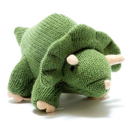 Triceratops Knitted Dinosaur Baby Rattle Moss Green, Suitable from Birth