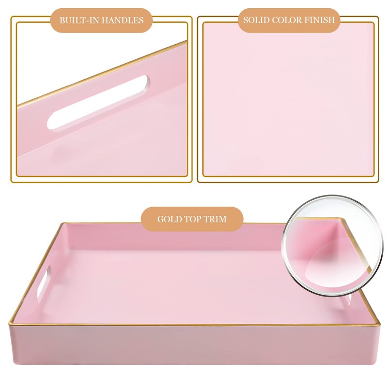 MAONAME Decorative Tray, Pink Serving Tray with Handles, Coffee Table