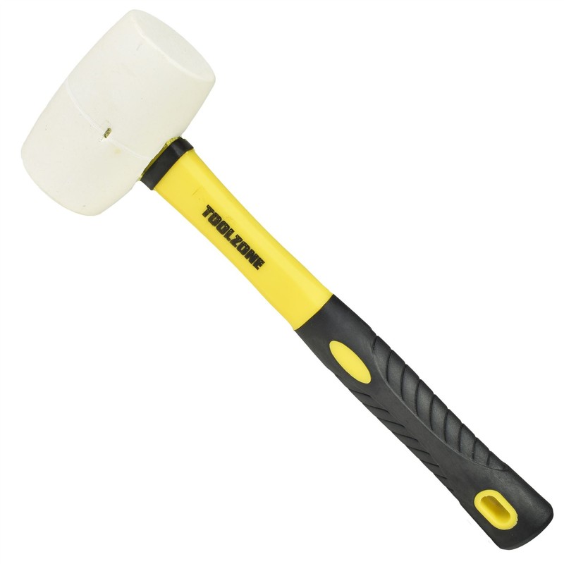 16oz White Rubber Mallet Non Marking Hammer with Fibreglass Handle