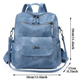 Wisebom Women Backpack, Anti theft backpack, Casual PU leather backpack women for Travel Shopping and School, Fashionable and lightweight Two in one convertible backpack (blue)