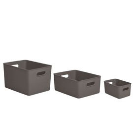 Superio Ribbed Collection - Decorative Plastic Open Home Storage Bins Organizer Baskets, Brown (Set of 3) 1 X-Large, 1 Large, 1 Medium - Container Boxes for Organizing Closet Shelves Drawer Shelf