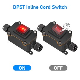 Linkstyle Inline Cord Switch, 12V 20A 4Pin DPST On Off Waterproof Inline Toggle Switch with Red Light & 14 AWG Wire for Outdoor Electrical Appliances