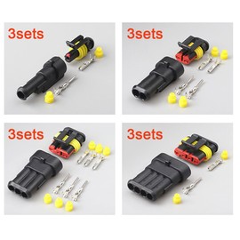 QitinDasen 12 Set Waterproof Car Electrical Connectors, Sealed Waterproof Electrical Connector Plug Socket Kit, for Car Truck Boat (1 Pin/2 Pin/3 Pin/4 Pin)