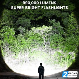 BEFAMALI Rechargeable Flashlights High Lumens, 990,000 Lumens Super Bright Flashlight with 5 Modes, Waterproof Powerful LED Flash Light for Home Camping Hiking(2 Pack)