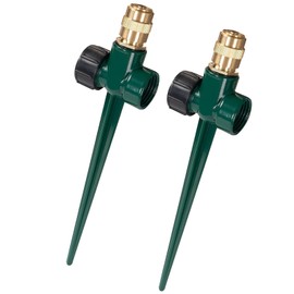 Metal Lawn Sprinkler for Yard 2 Pack, Adjustable Brass Garden Water Sprinklers with Spike Base, 360 Degree Large Area Coverage Brass Nozzle for Lawn Grass Patio Garden Irrigation