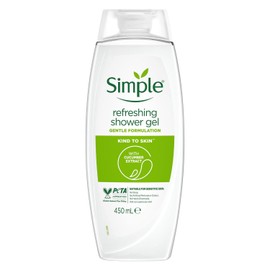 Simple Simple Kind to Skin Refreshing Shower Gel, Pack of 10, Body Wash with Cucumber Extracts and Pro-Vitamin B5 Dermatologically Tested for Sensitive Skin, 450 ml