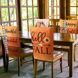 Windkream 6 Pcs Fall Chair Covers Set Autumn Chair Back Cover Thanksgiving Dining Chair Slipcovers Buffalo Plaid Removable Chair Seat Protector for Kitchen Dining Hotel Wedding (Maple Leaves)