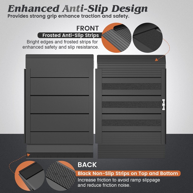 Nuvium 2FT Portable Wheelchair Ramp with Handle, Non-Slip Aluminum Folding