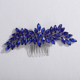 Lenjicons Teardrop Rhinestone Hair Comb Bridal Headpiece Rhinestone Wedding Hair Comb Luxury Crystal Bridal Headband Wedding Hair Accessories for Women (blue)