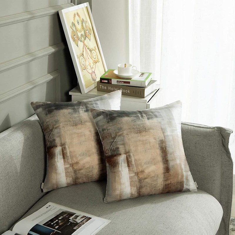 2 Pack Brown Beige Abstract Art Pillow Covers Decorative Throw