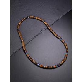 PiercingJak Men's Necklace Obsidian Tiger's Eye 7 Chakra Stones Beads Chain Men's Crystal Necklace Pearl Necklace Gemstone Healing Stones Jewellery Spiritual Gifts for Men, 50.8 cm, Gemstone Stainless