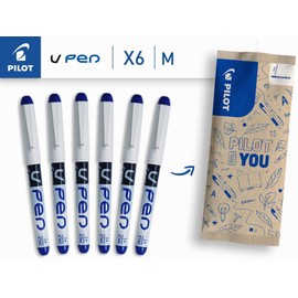PILOT - Set di 6 Penne Stilografiche V-Pen - Inchiostro Cancellabile - Pennino in acciaio, resistente e morbido sulla carta - Blu - Pennino medio