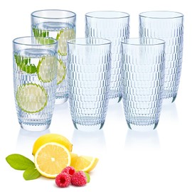 CREATIVELAND Highball Beverage Glasses Set of 6 Romantic Colored Thick & Heavy Base Big Capacity 14.87oz|440ml, Drinking Glass Tumblers for Iced Tea, Water, Soda & Juice and Cocktail