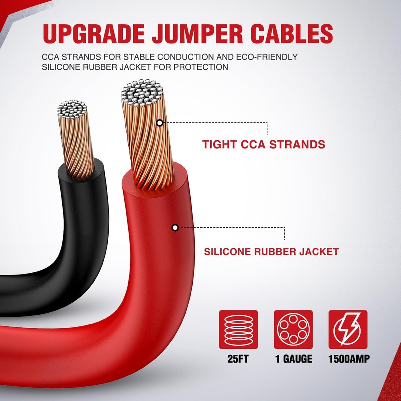 Nilight 1 Gauge 25 Feet Heavy Duty Jumper Cables 900