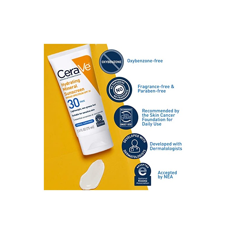 Cerave 100 Mineral Sunscreen SPF 30 Face Sunscreen with Zinc