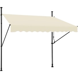 STEELAID Manual Retractable Awning – Multple Size and Color - Non-Screw Outdoor Sun Shade – Adjustable Pergola Shade Cover with UV Protection (Cream, 138''W, Max 57'' roll Out)