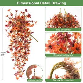 Artificial Fake Hanging Flowers Plants for Outdoor Fall Decoration,2PCS Faux Silk Daisy with Eucalyptus Leaves,UV Resistant Look Real for Outside Home Indoor Planter Porch Patio Yard Autumn Decor