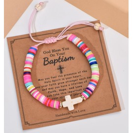 Veerady Cross Bracelet First Communion Baptism Confirmation Gift for Daughter Niece Granddaughter (Baptism Rainbow White)