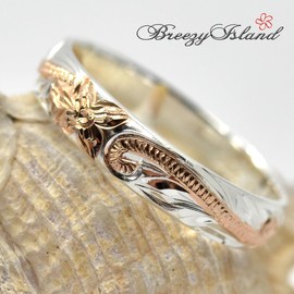 Breezy Island Hawaiian Jewelry, Pinky Ring, Plumeria & Scroll Pattern, Transporting You to Happiness, 925 Silver, Plain, 4 mm, Wide Type