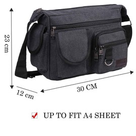 Canvas Messenger Bags BOMKEE Shoulder Crossbody Satchel Mens Vintage Casual Notebook Waterproof Day Bag for Travel, Weekender, School Bag Side Beach Pack, 30CMx12CMx23CM, Black